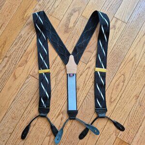 Albert Thurston Black & White Waves Suspenders Button End